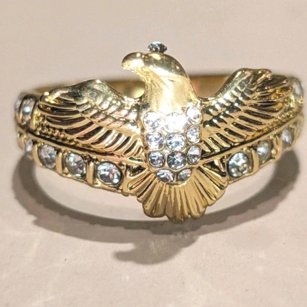 1 CT Round Simulated Diamond Men's Flying Eagle Ring 14K Yellow Gold Plated